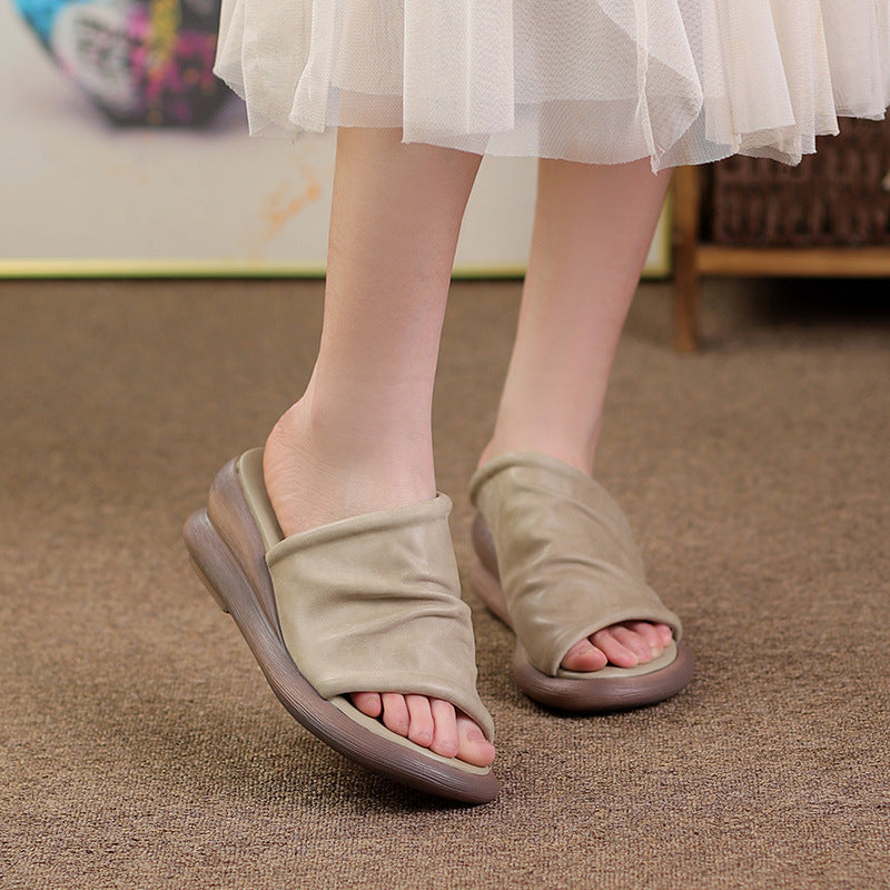Sommer Leder Hausschuhe frauen Outdoor Vintage Zerknitterte Sandalen
