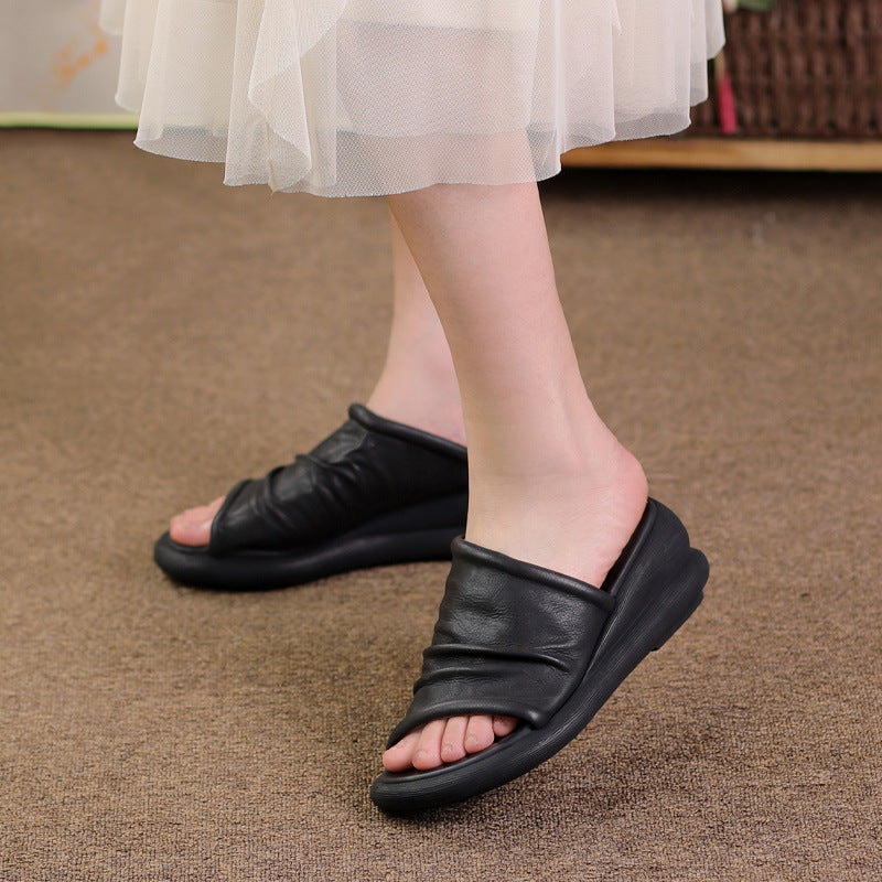 Sommer Leder Hausschuhe frauen Outdoor Vintage Zerknitterte Sandalen