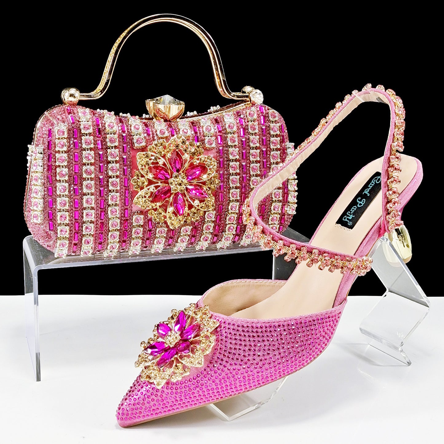 Sexy Damenschuhe und Taschen Anzug Bohrer Schnalle Blume dekorative Knöchel Bohrer Kette mit harter Kupplung