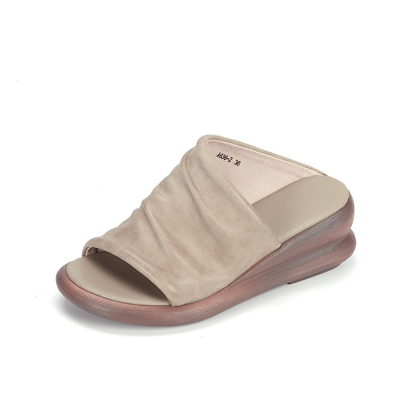 Sommer Leder Hausschuhe frauen Outdoor Vintage Zerknitterte Sandalen