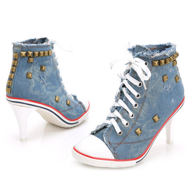 Zapatos de mujer de punta redonda con tacones altos de mezclilla