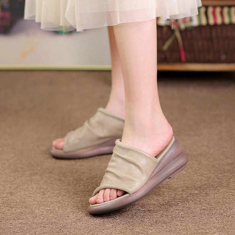 Sommer Leder Hausschuhe frauen Outdoor Vintage Zerknitterte Sandalen