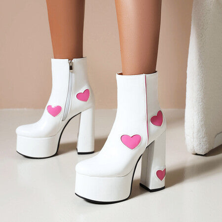 Plus Size Plateau-Damenstiefel Herzförmige Farbblock-High Heels