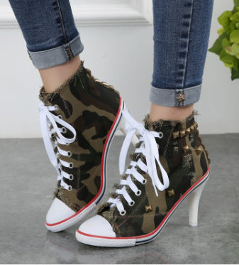 Zapatos de mujer de punta redonda con tacones altos de mezclilla