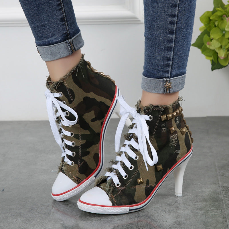 Zapatos de mujer de punta redonda con tacones altos de mezclilla