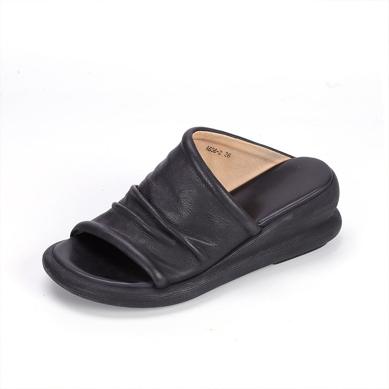 Sommer Leder Hausschuhe frauen Outdoor Vintage Zerknitterte Sandalen