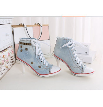 Zapatos de mujer de punta redonda con tacones altos de mezclilla