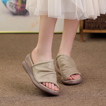 Sommer Leder Hausschuhe frauen Outdoor Vintage Zerknitterte Sandalen