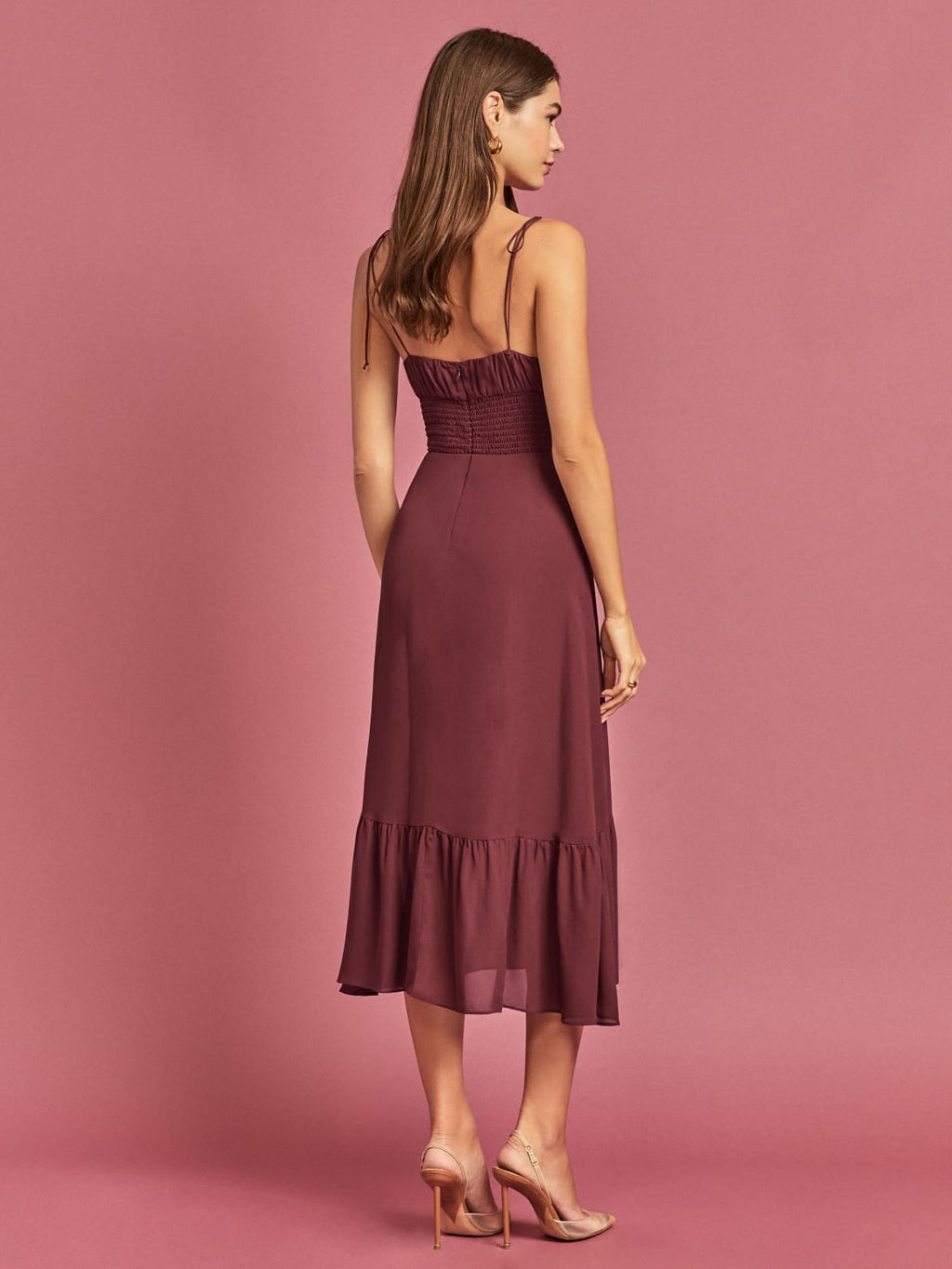 Fall Pullover Spaghetti Strap Strap Lace Up Vacation V Neck Pleated Waist Tight Ruffled Hem Dress