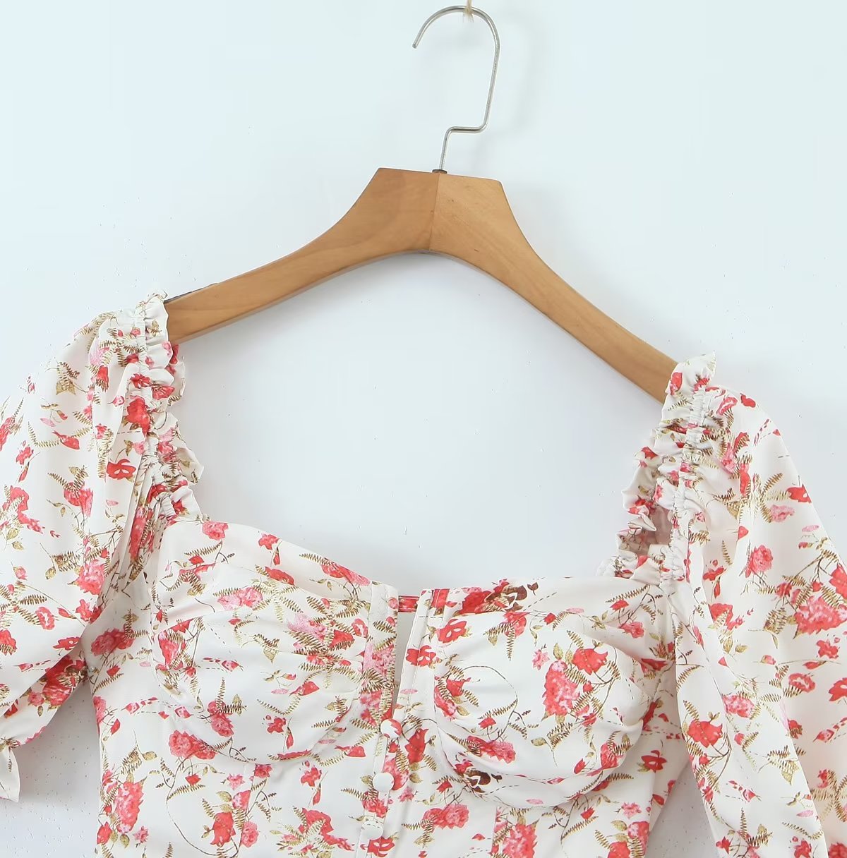 Backless Drawstring Short Sleeve Hip Fashionable Square Collar Short Early Spring Printed Dress Women Crisscross