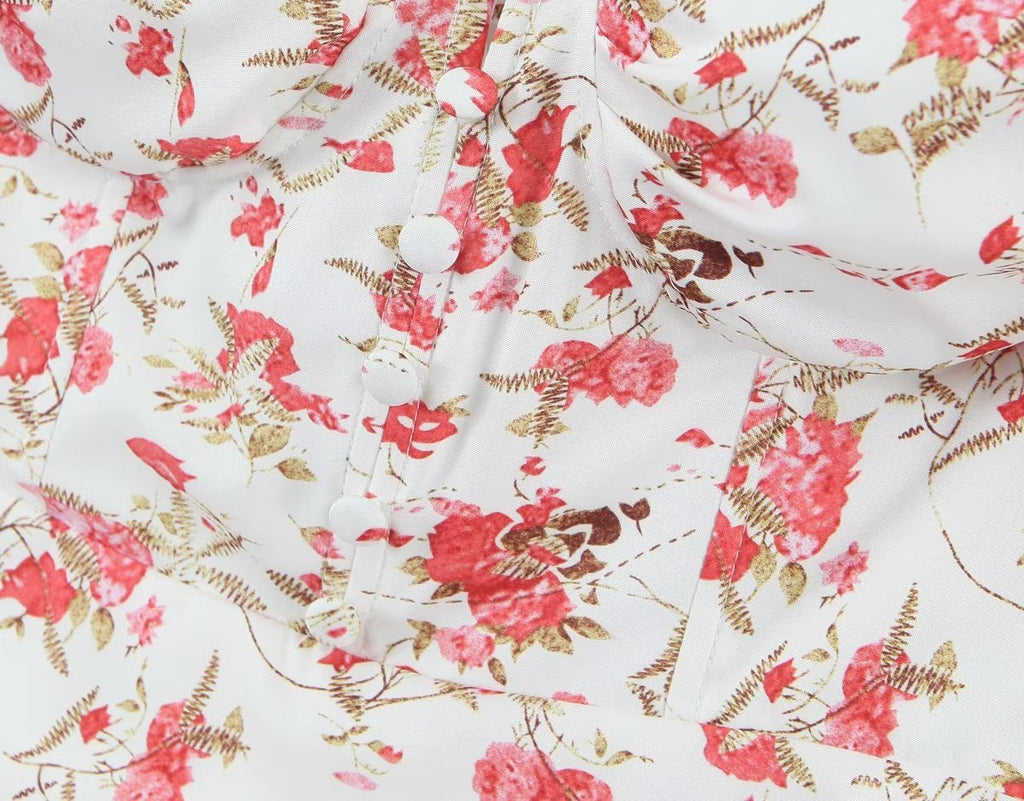 Backless Drawstring Short Sleeve Hip Fashionable Square Collar Short Early Spring Printed Dress Women Crisscross