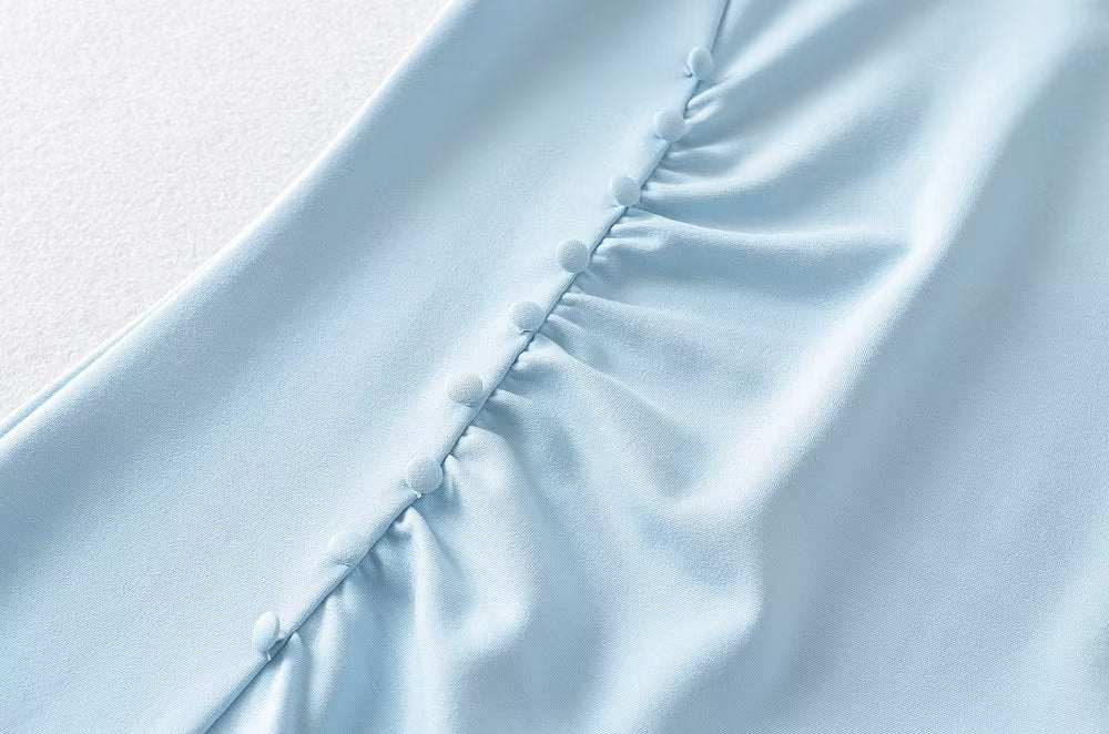 Summer round Neck Stretch Slim Fit Short-Sleeved Dress Women Sexy Tight Side Pleated Small Split Hip