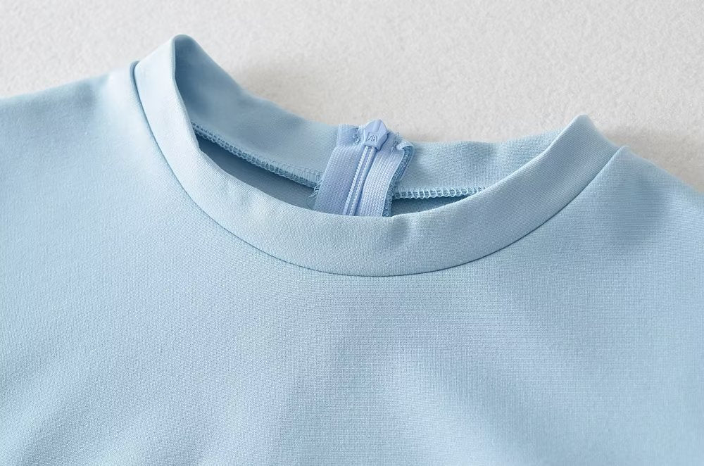 Summer round Neck Stretch Slim Fit Short-Sleeved Dress Women Sexy Tight Side Pleated Small Split Hip