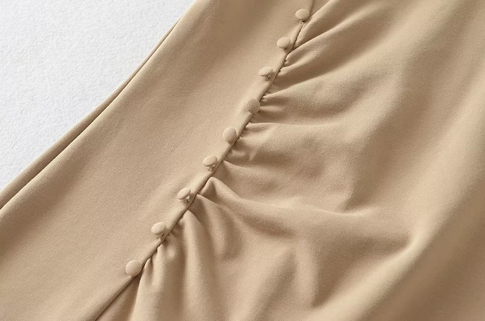 Summer round Neck Stretch Slim Fit Short-Sleeved Dress Women Sexy Tight Side Pleated Small Split Hip