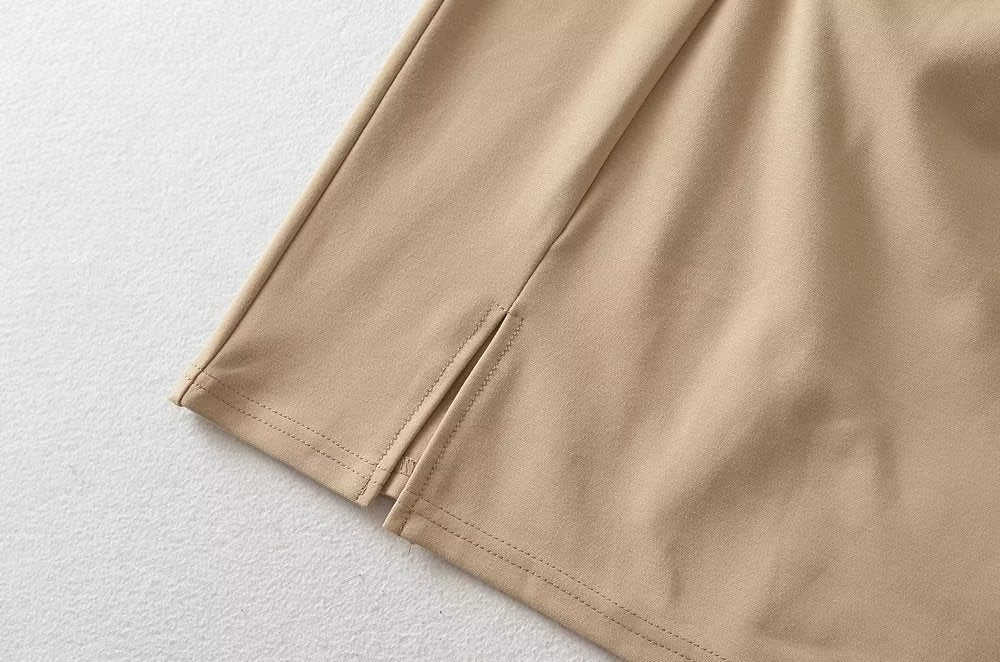 Summer round Neck Stretch Slim Fit Short-Sleeved Dress Women Sexy Tight Side Pleated Small Split Hip