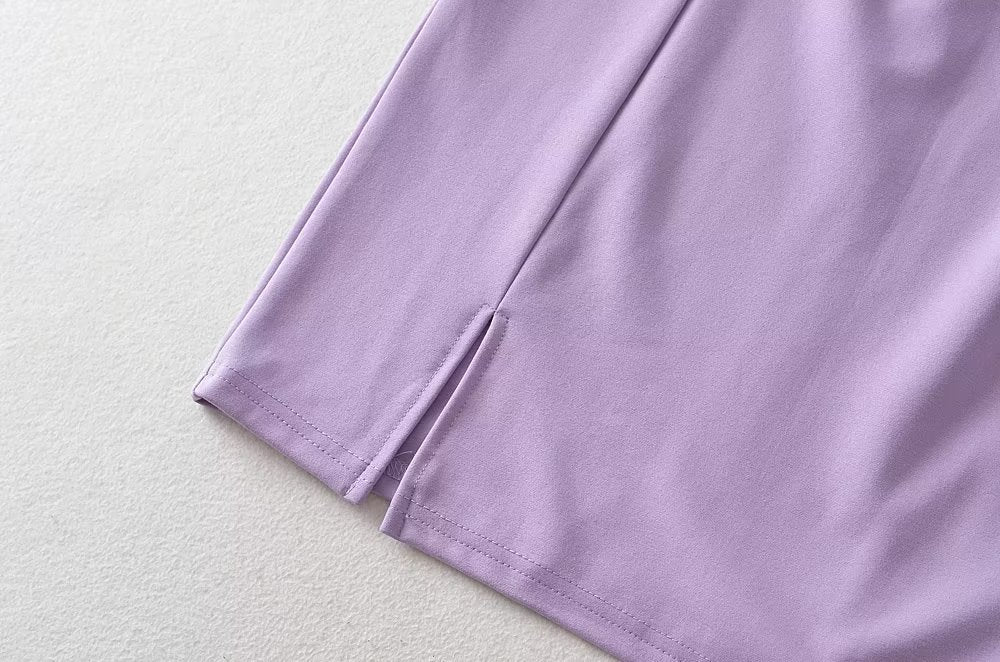 Summer round Neck Stretch Slim Fit Short-Sleeved Dress Women Sexy Tight Side Pleated Small Split Hip