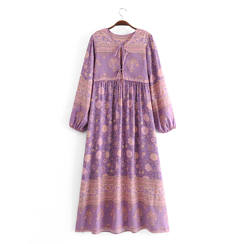 Autumn Women Clothing Rayon Positioning Floral Long Sleeve Loose Dress