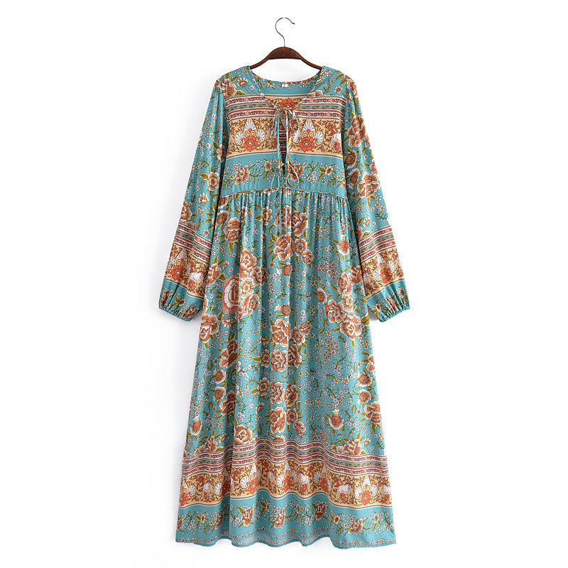 Spring Summer Women Clothing Bohemian Positioning Printing Large Maxi Dress