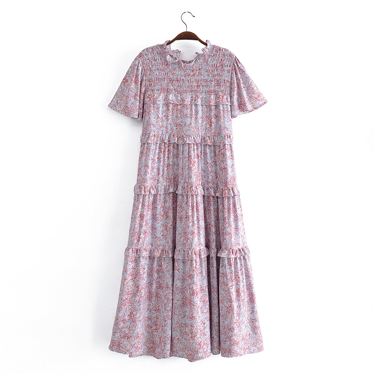 Autumn Women Printed Lace up Elastic Tiered Dress
