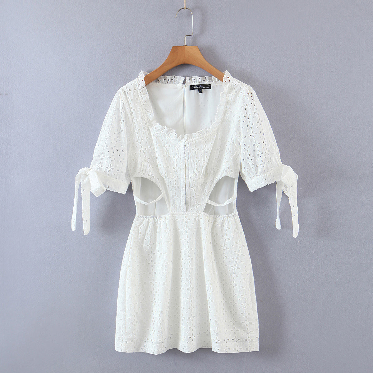 Spring Summer Women Clothing Sexy Lace Embroidery Waist Cutout Thin Dress