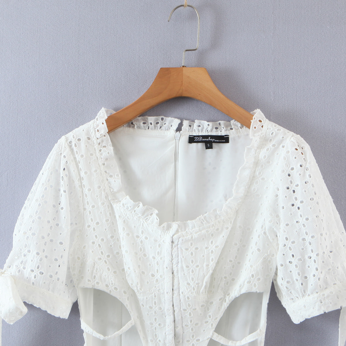 Spring Summer Women Clothing Sexy Lace Embroidery Waist Cutout Thin Dress
