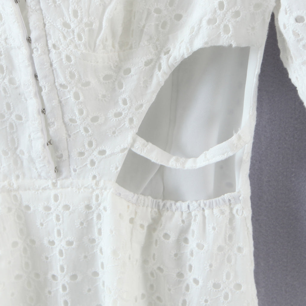 Spring Summer Women Clothing Sexy Lace Embroidery Waist Cutout Thin Dress
