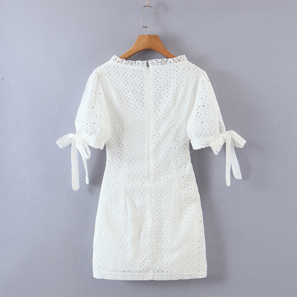 Spring Summer Women Clothing Sexy Lace Embroidery Waist Cutout Thin Dress