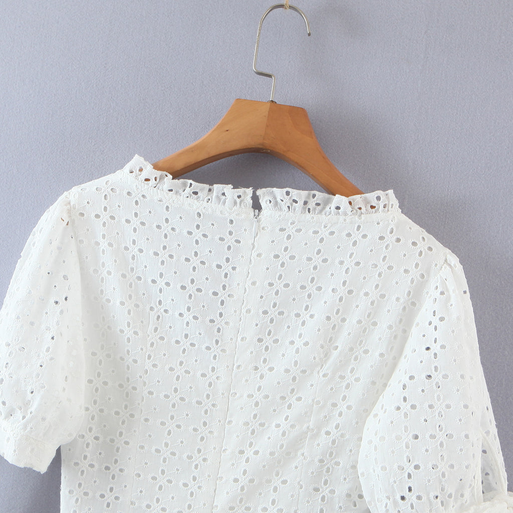 Spring Summer Women Clothing Sexy Lace Embroidery Waist Cutout Thin Dress