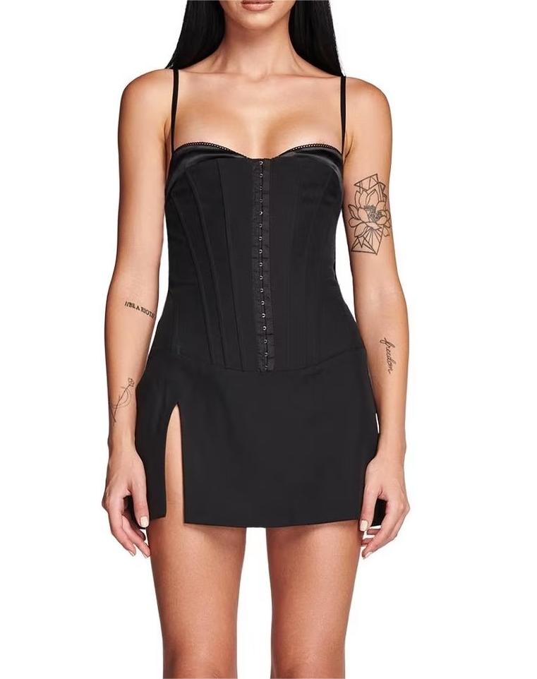 Women Wear Sexy Sexy Slim Fit Backless Split Black Camisole Dress Small Dress