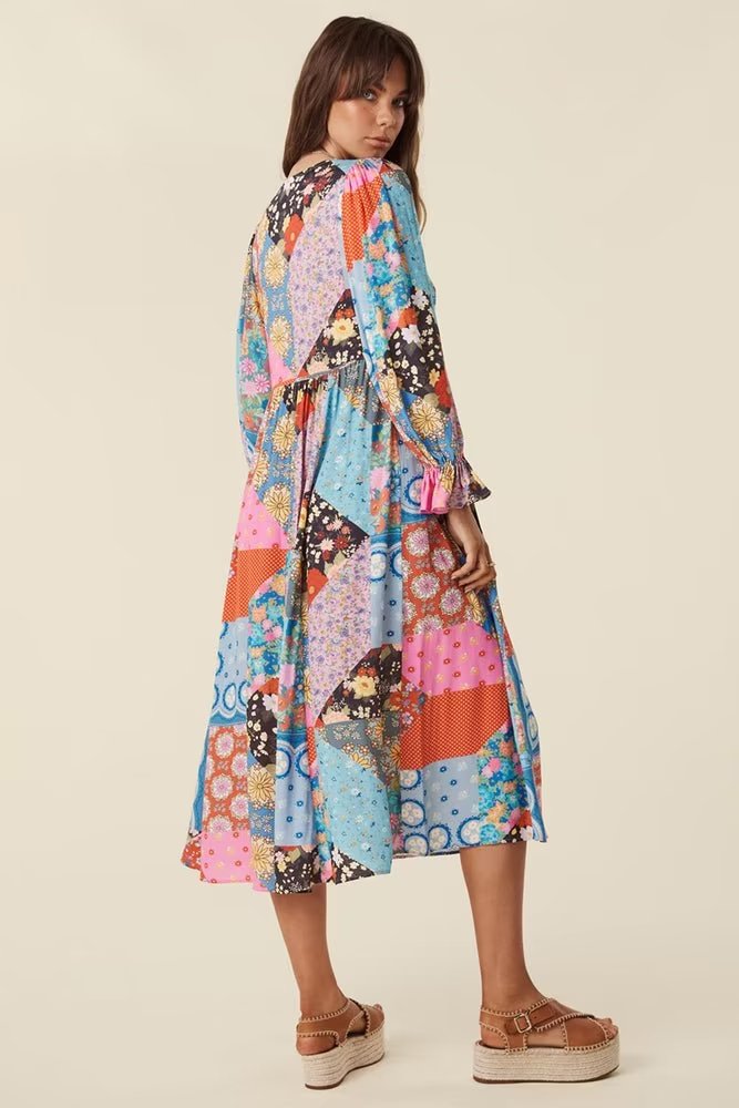 Amoi Women Printed Tassel Lace up Dress
