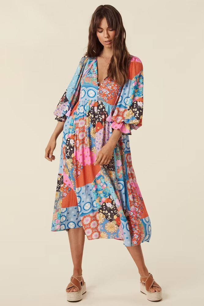 Amoi Women Printed Tassel Lace up Dress