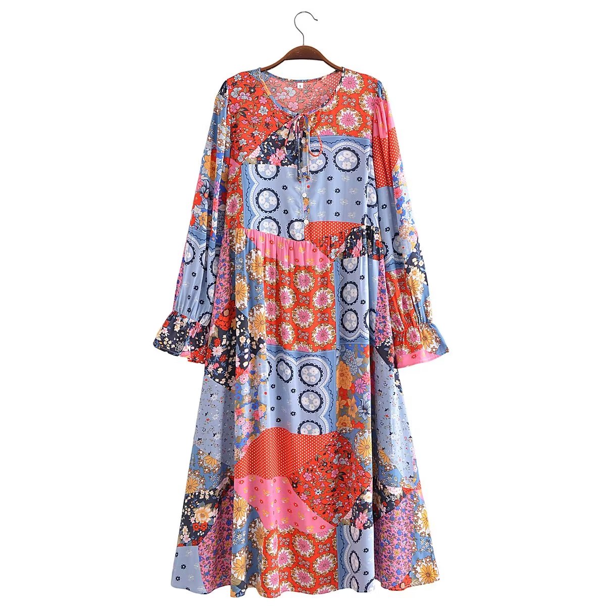 Amoi Women Printed Tassel Lace up Dress