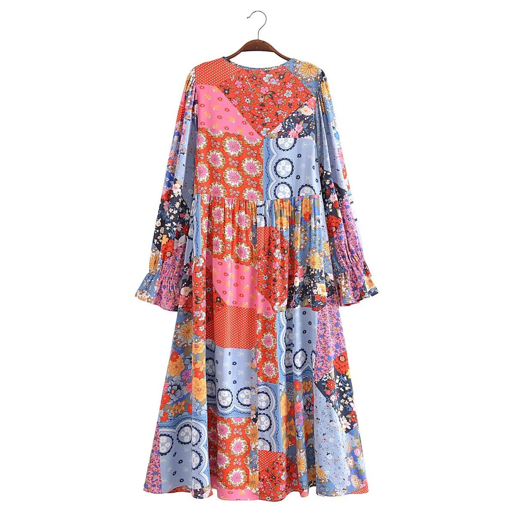 Amoi Women Printed Tassel Lace up Dress