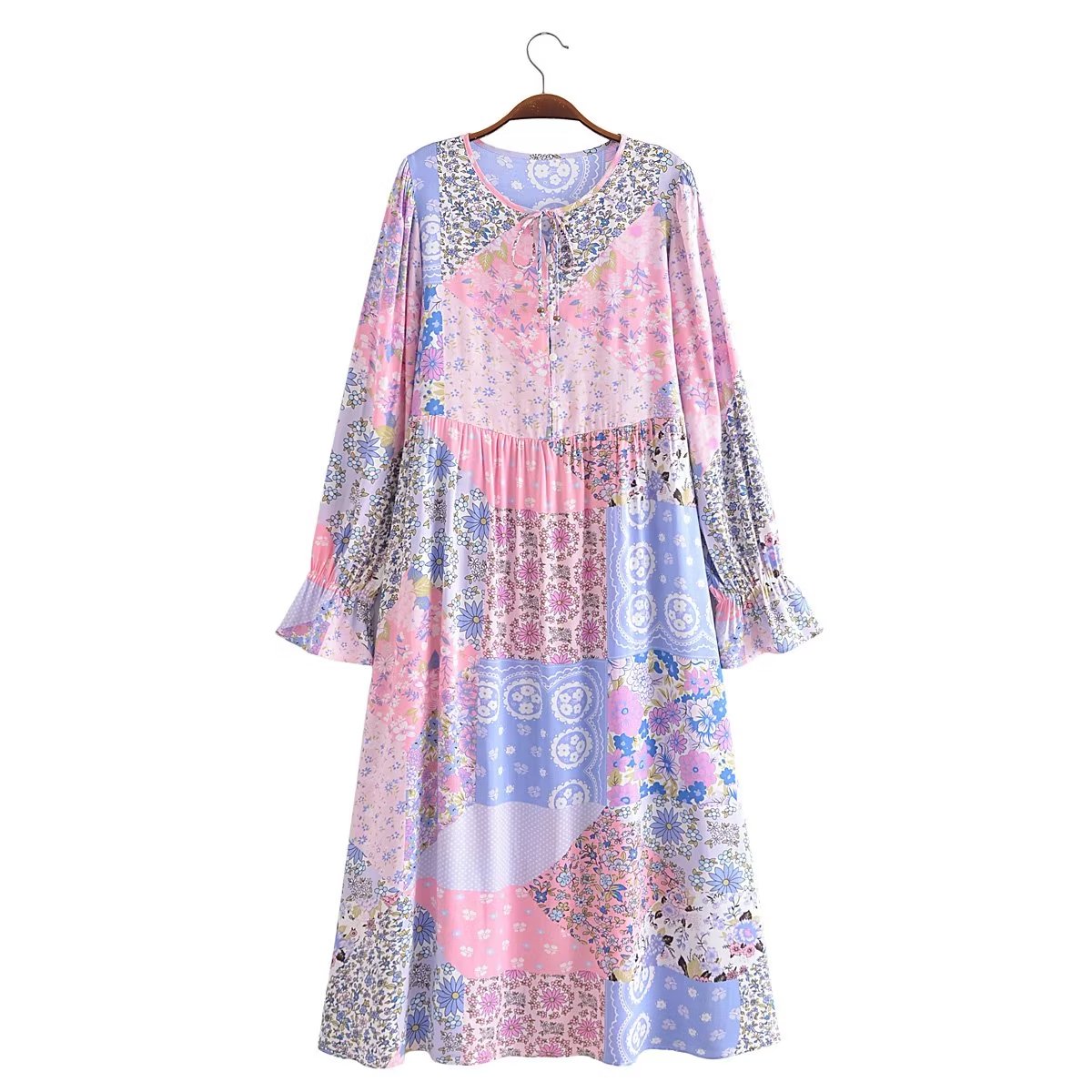 Amoi Women Printed Tassel Lace up Dress