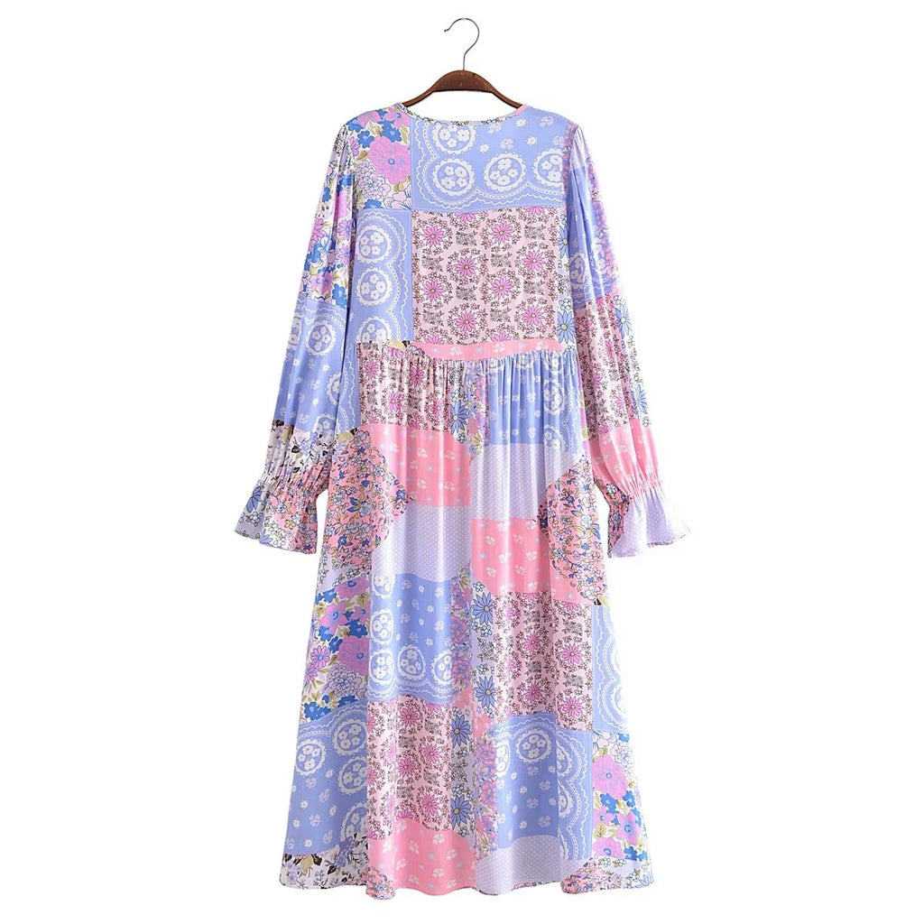 Amoi Women Printed Tassel Lace up Dress