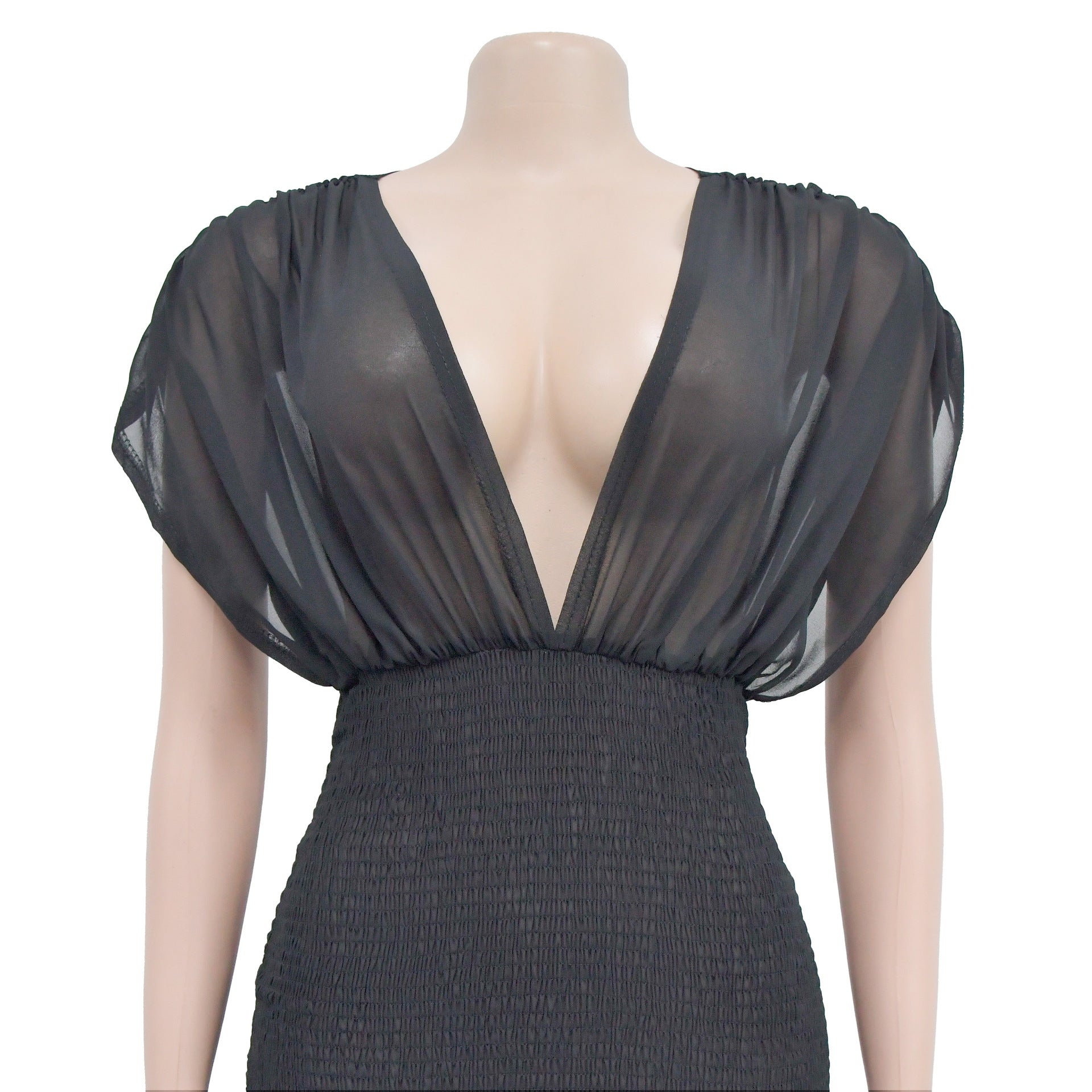 Women Wear Solid Color Pleated V neck Sleeveless Maxi Dress