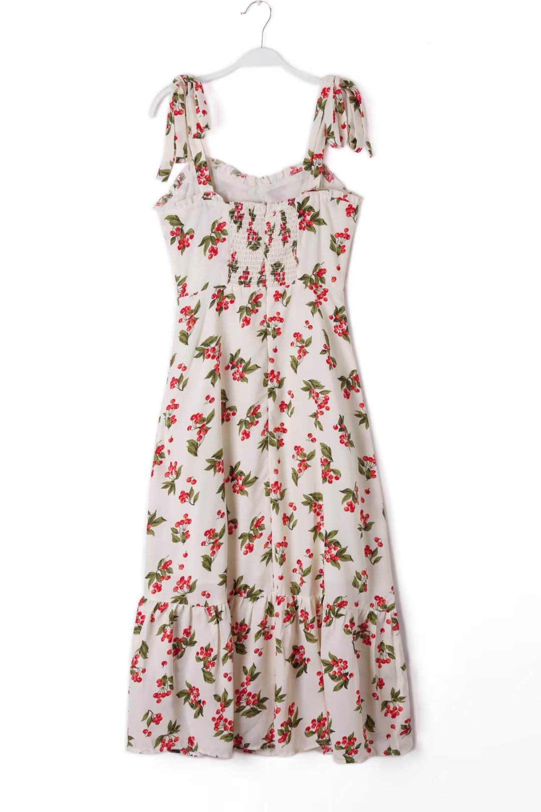 Sweet Design Mid Length Dress with Straps for Holiday Women Ruffled Printed Waist Tight Split Cami Dress