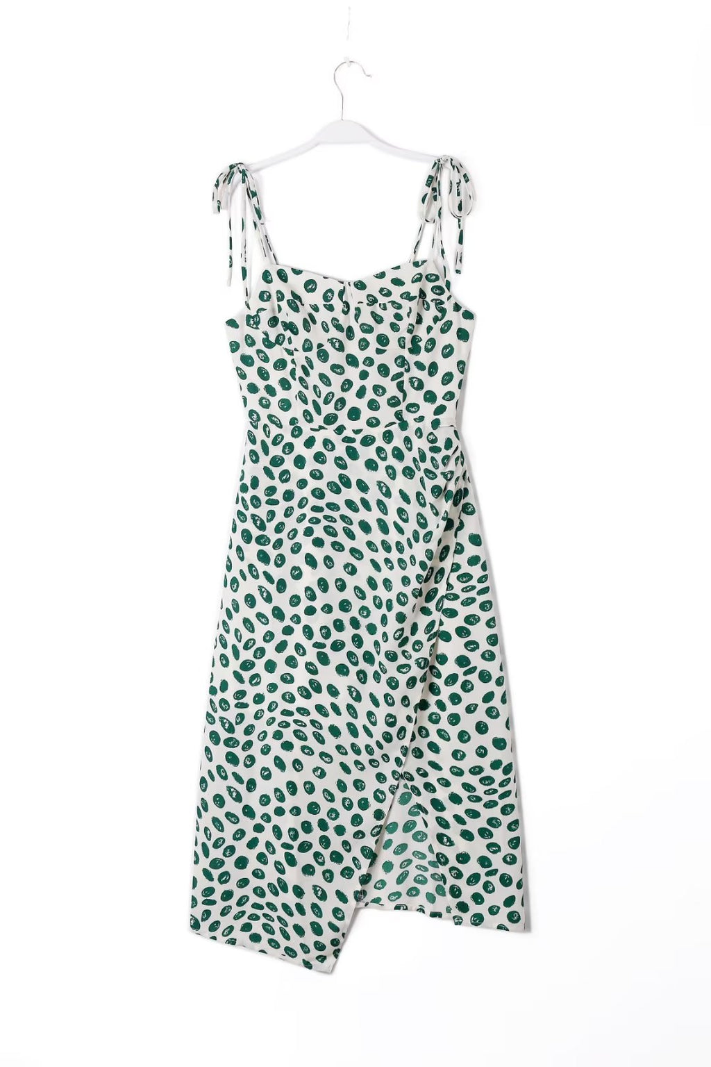 Design Pleated Irregular Asymmetric Slit Cami Dress Summer Waist Slimming Midi Dress