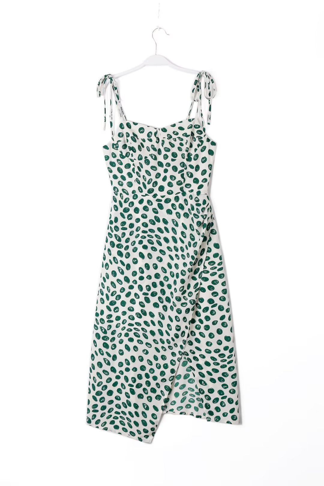 Design Pleated Irregular Asymmetric Slit Cami Dress Summer Waist Slimming Midi Dress