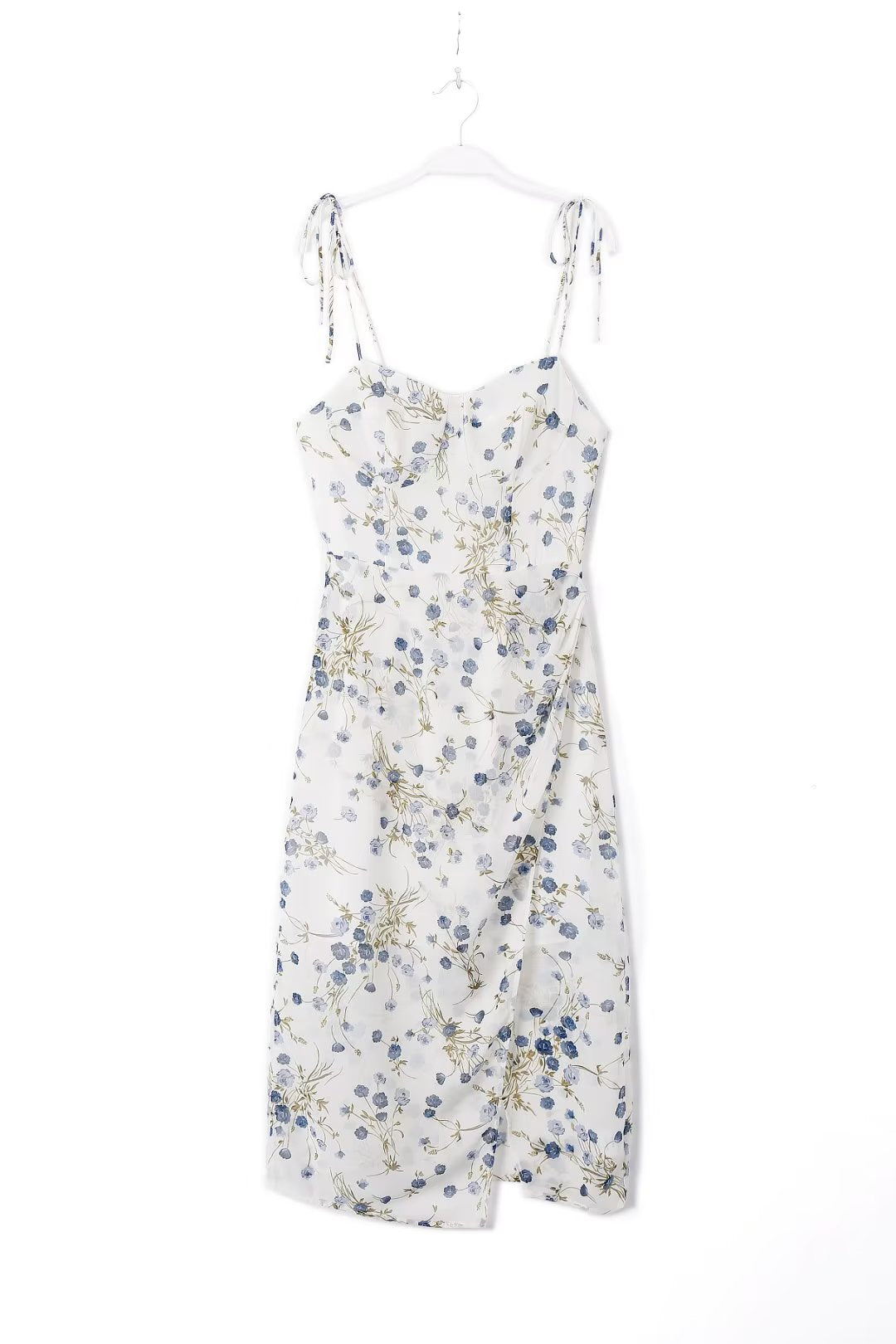Summer Casual Vacation Floral Printing on White Background Sleeveless Split Dress Sexy Dress