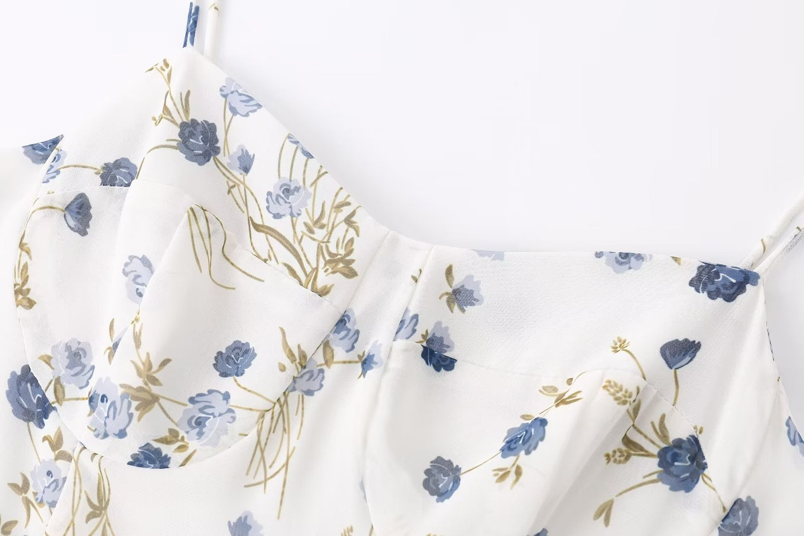 Summer Casual Vacation Floral Printing on White Background Sleeveless Split Dress Sexy Dress