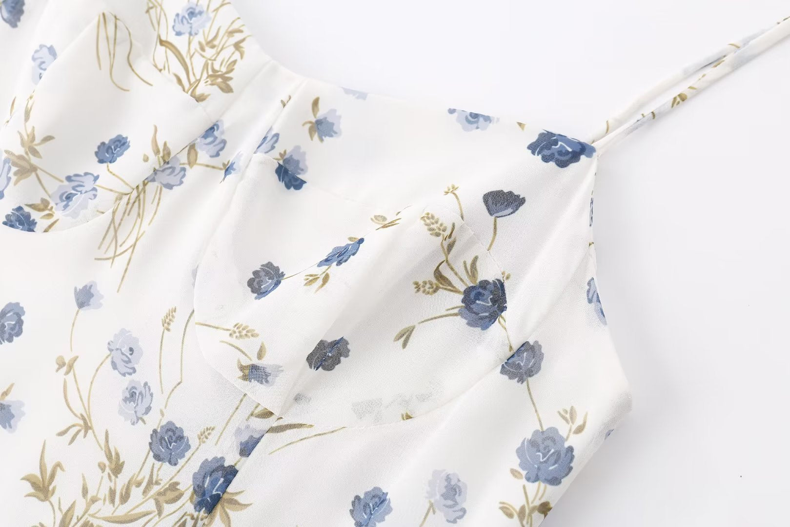 Summer Casual Vacation Floral Printing on White Background Sleeveless Split Dress Sexy Dress