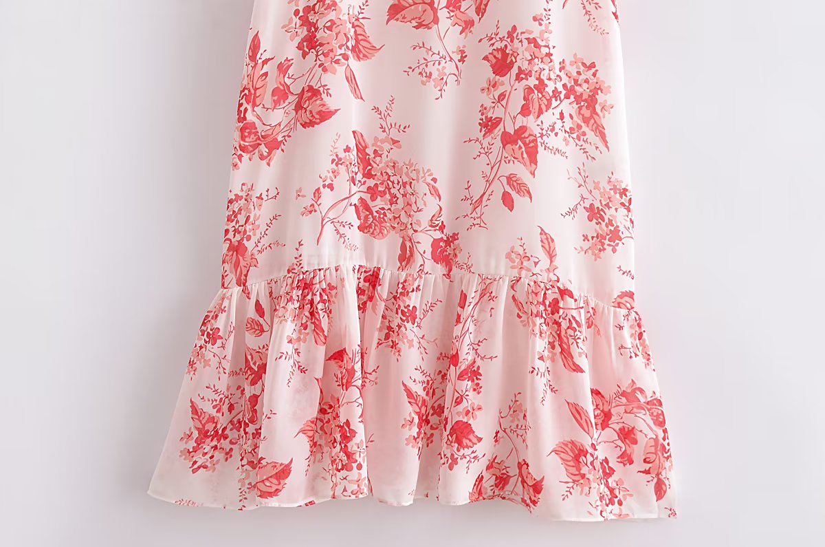 Pastoral off Shoulder Short Sleeve Dress Women Sexy Slim Print Ruffled Maxi Dress