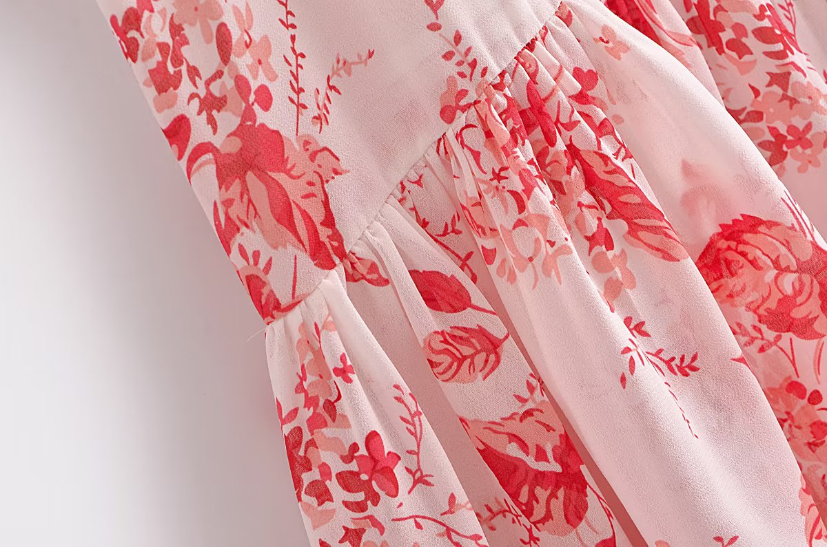 Pastoral off Shoulder Short Sleeve Dress Women Sexy Slim Print Ruffled Maxi Dress