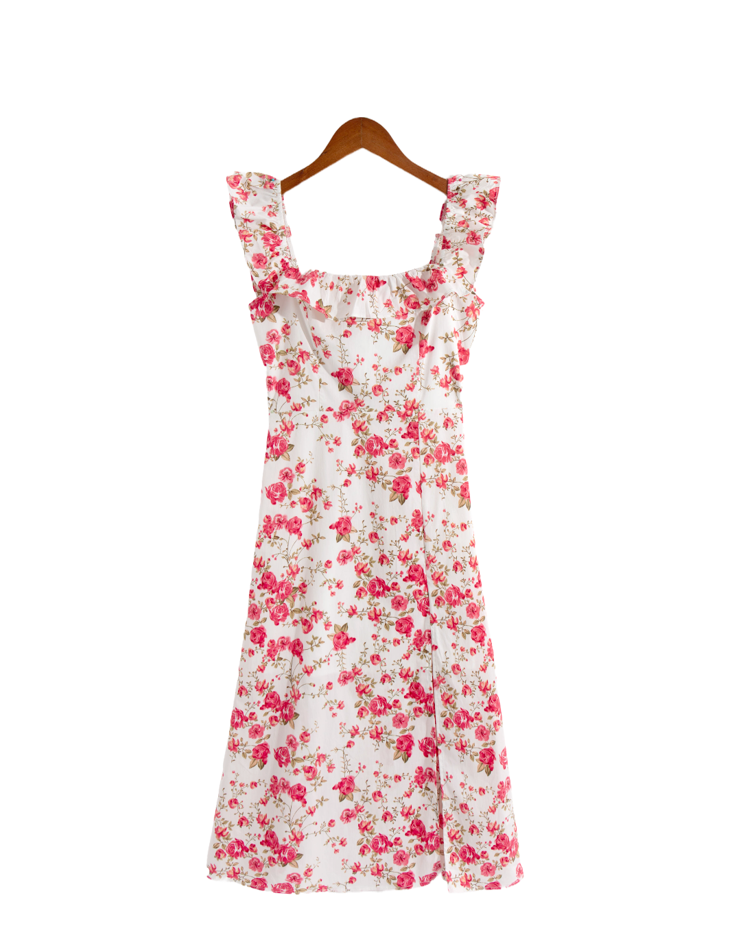 Early Spring French Girl Romantic Floral Printed Square Collar Flying Sleeves Split