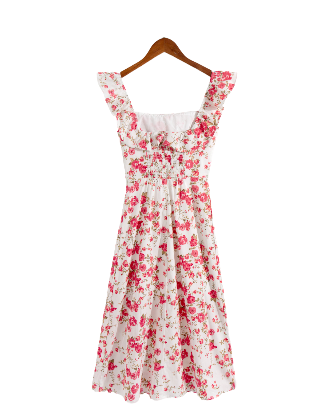 Early Spring French Girl Romantic Floral Printed Square Collar Flying Sleeves Split
