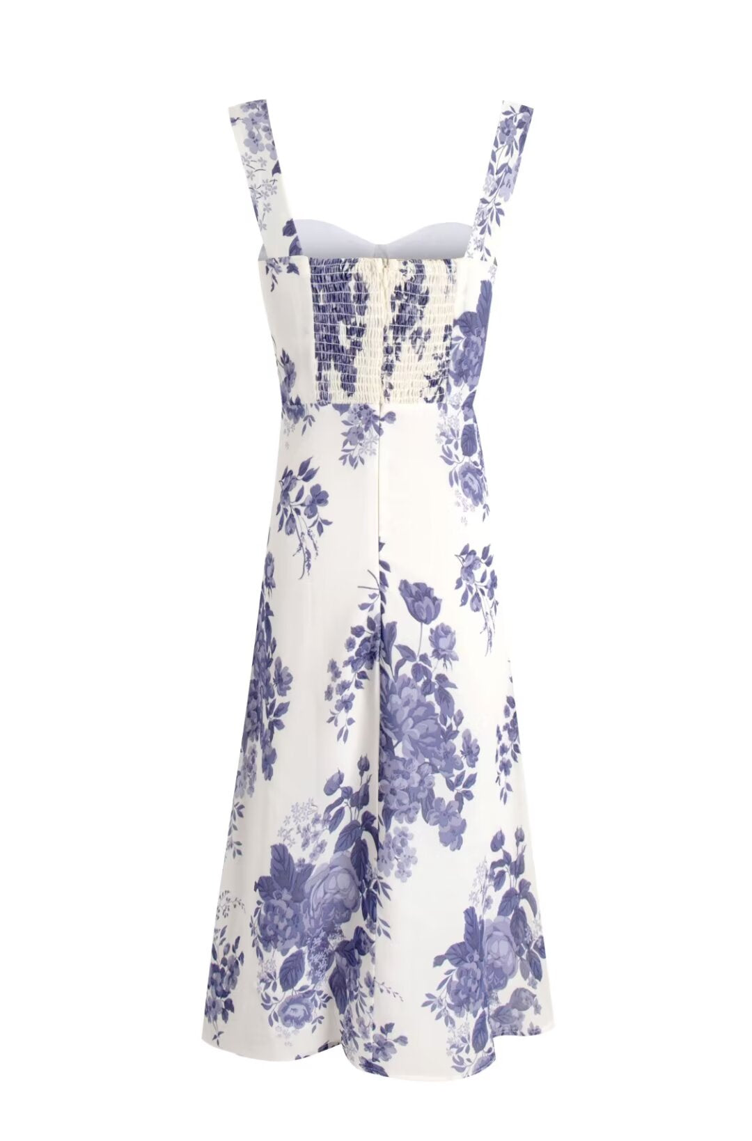 Blue White Floral Print Slit Holiday Dress