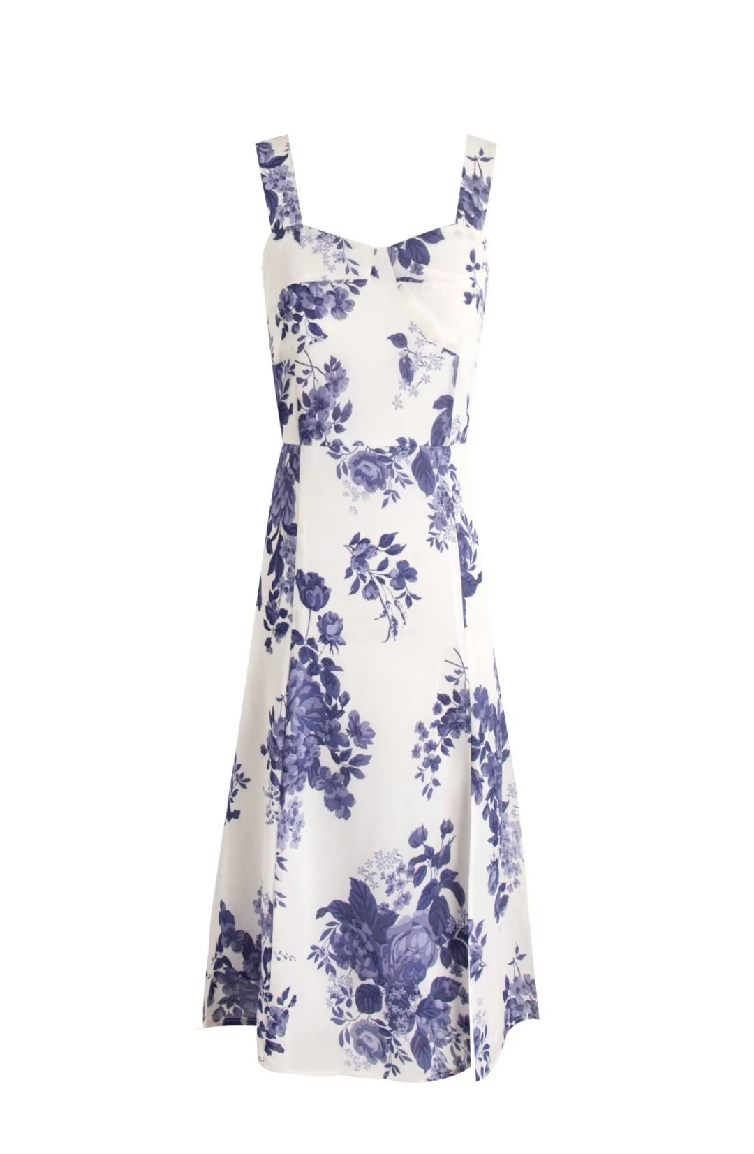 Blue White Floral Print Slit Holiday Dress