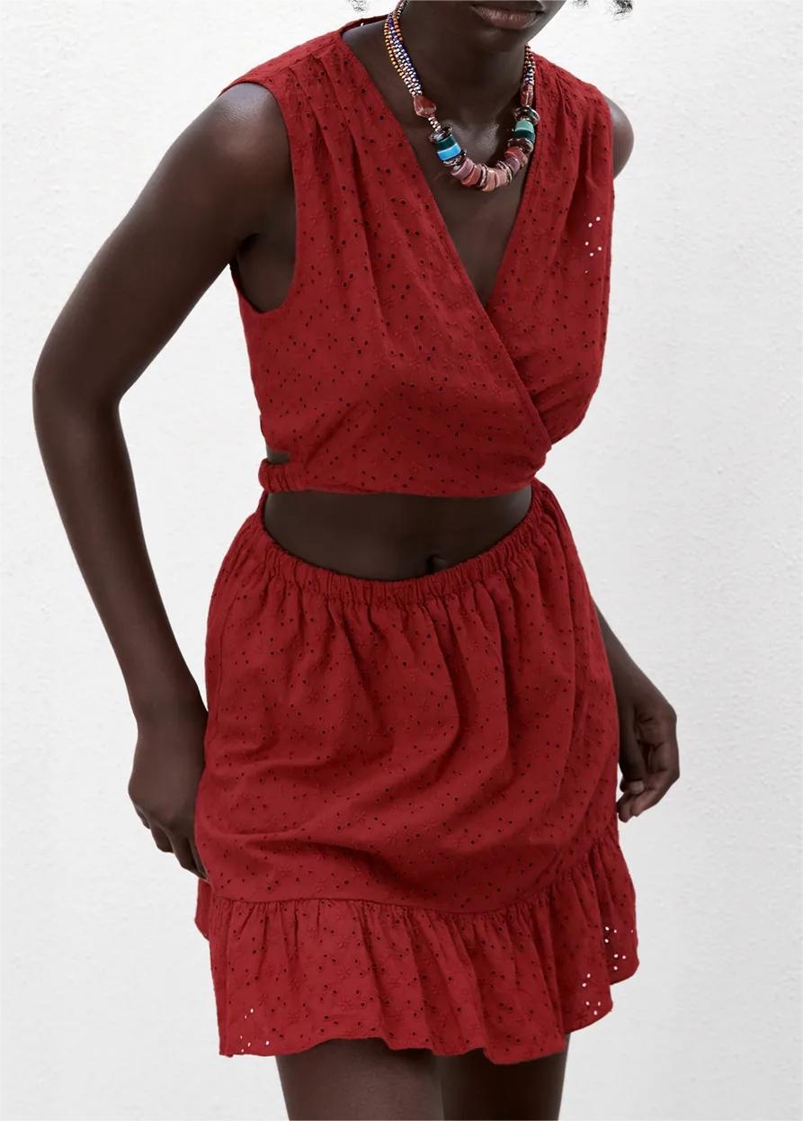 Spring Summer Hollow Out Cutout Embroidered Dress
