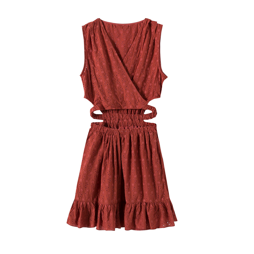 Spring Summer Hollow Out Cutout Embroidered Dress